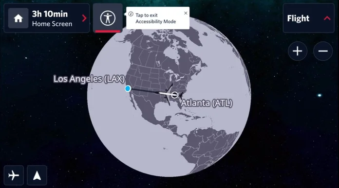A screenshot of Delta’s new flight map in Accessibility Mode&nbsp;