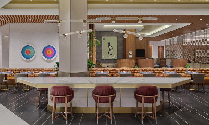 Artwork at the Delta One Lounge at LAX Lounge includes artists from the United States, Philippines, South Africa, Haiti, Japan and more, representing the global reach of this coastal hub.&nbsp; 