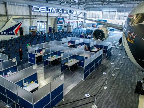 Delta vaccination site in the Delta Flight Museum