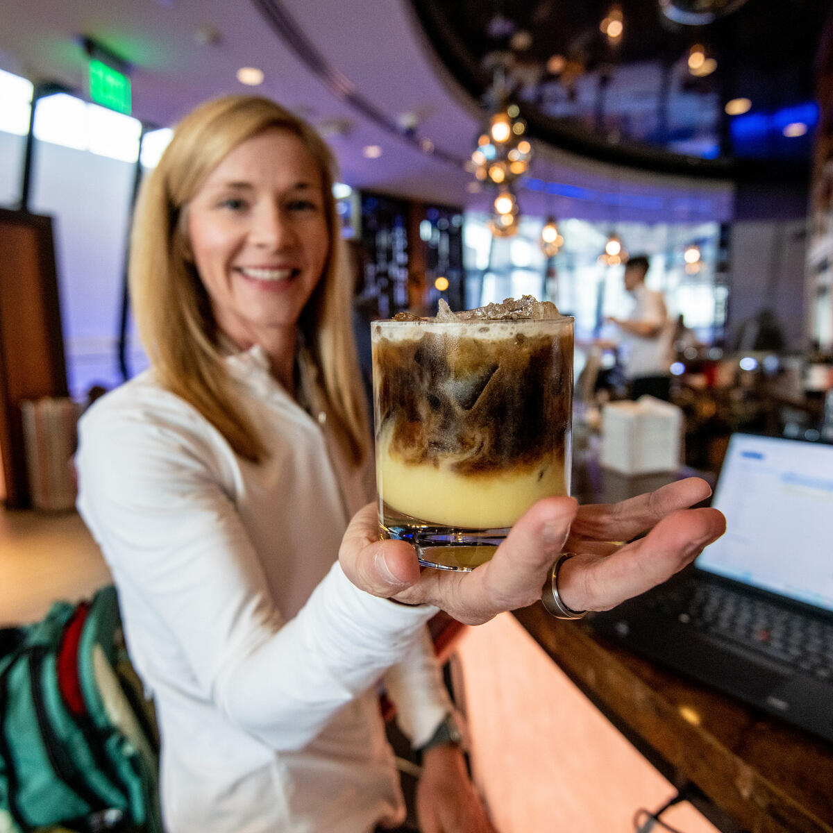The Austin Sky Club offered two cocktails, the blackberry moonrise (pictured) and the corona colada, to celebrate the total solar eclipse on April 8, 2024.