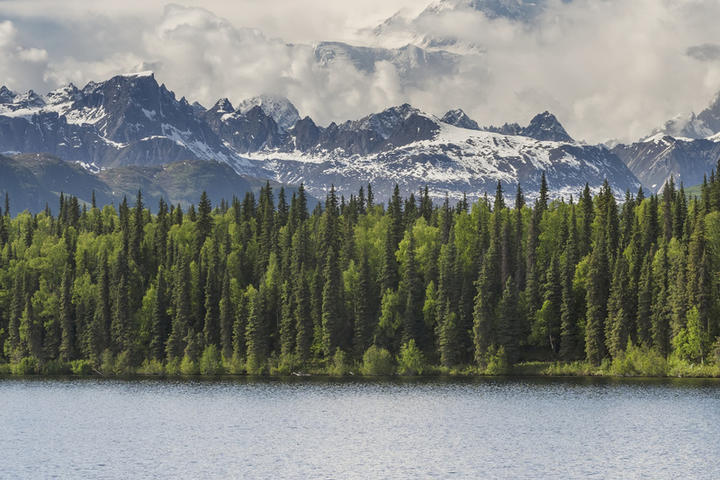 Canoeing on a lake in Alaska 