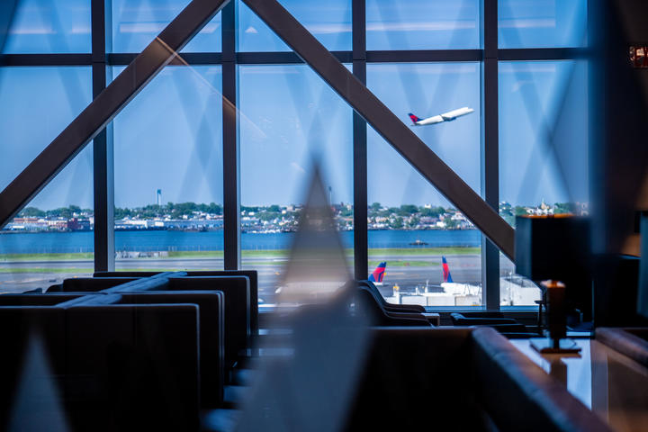 View from Delta's new terminal at LGA as plane takes flight