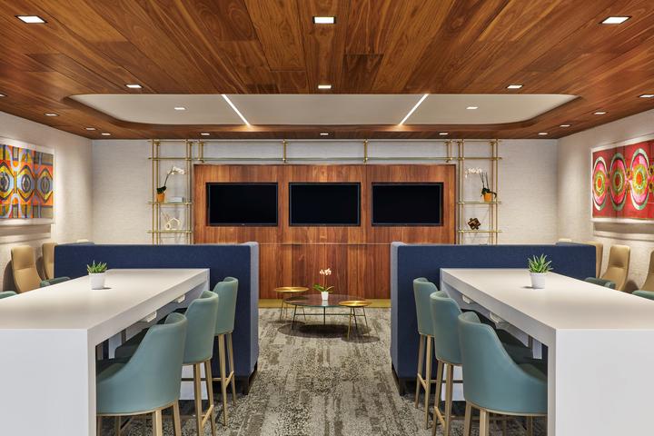 Some of the seating in the new Delta Sky Club at Kansas City International Airport.