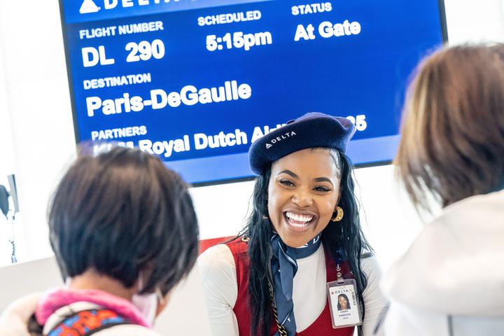 Delta people, customers and friends celebrate the departure of Delta Flight 290 from Los Angeles International Airport (LAX) to Paris Charles de Gaulle Airport (CDG).
