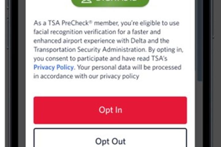 A screen on a phone showing Delta's Digital ID opt-in.