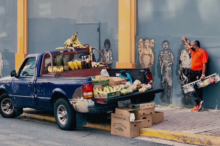 Fruit for sale fills the back of a truck in the Santurce neighborhood in San Juan, Puerto Rico