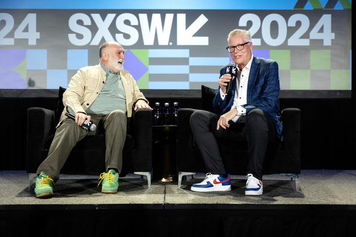 Ed Bastian, Delta Air Lines CEO, interviews chef and humanitarian José Andrés during the second half of the&nbsp;SXSW Featured Session: "People First, Always: How to Put Values at the Heart of your Business"&nbsp;on March 10, 2024.&nbsp;