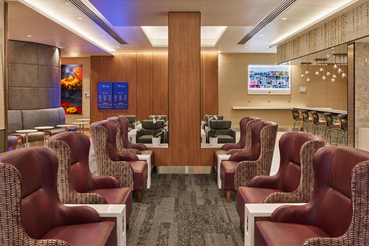 Some of the seating in the Delta Sky Club at Detroit Metropolitan Airport