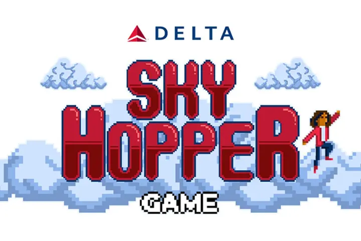 The main screen for Delta's new Sky Hopper game, available to play onboard.