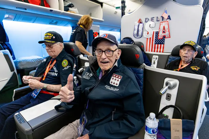 World War II veterans on board Delta's 2024 charter flight to Normandy.