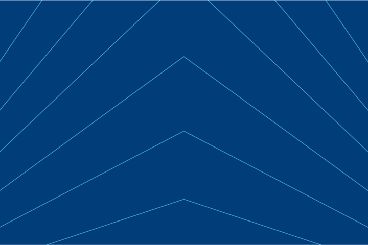 Abstract blue graphic with thin angled lines forming a symmetrical, layered chevron pattern