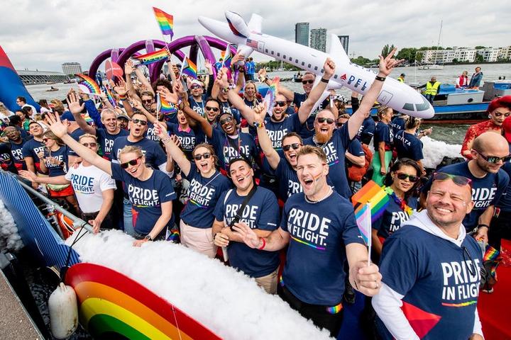 Delta Air Lines people were proud to join the Canal Parade, one of the highlights of the Amsterdam Pride festival, on Saturday, Aug. 5.