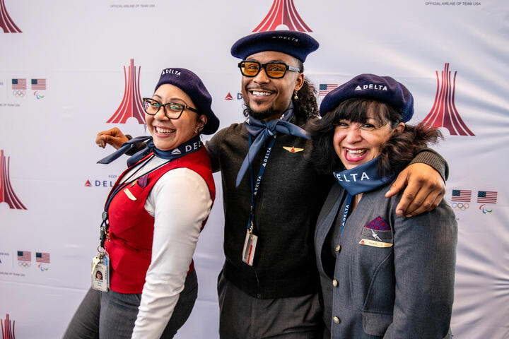 Delta people, customers and friends celebrate the departure of Delta Flight 290 from Los Angeles International Airport (LAX) to Paris Charles de Gaulle Airport (CDG).
