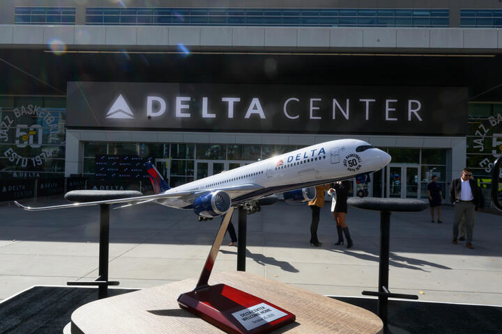 Delta and the Utah Jazz commemorated the official return of the Delta Center to Salt Lake City with a festive ribbon cutting ceremony and press conference on Thursday, Oct. 26, 2023. 
