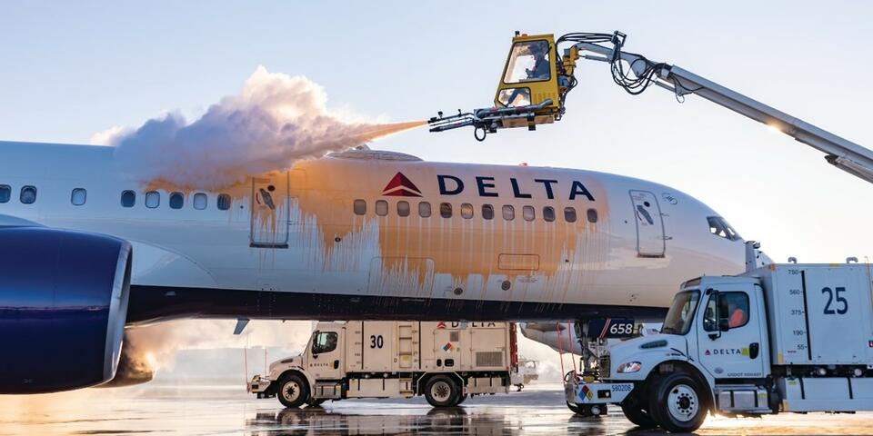 Delta aircraft being deiced