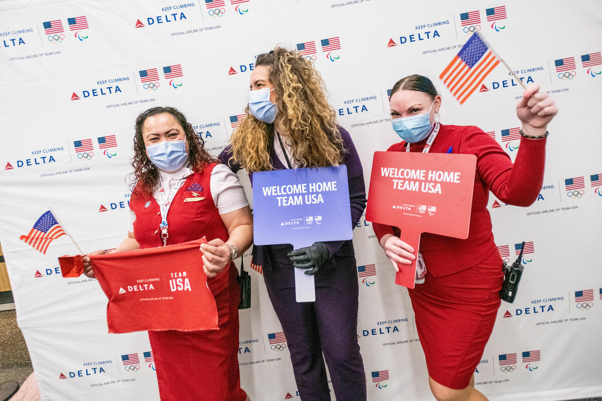 Team USA athletes arrive at Salt Lake City International Airport in Salt Lake City, Utah on Monday, February 21, 2022. (CHRIS RANK/RANK STUDIOS) (Team USA athletes arrive at Salt Lake City International Airport in Salt Lake City, Utah on Monday, Febru