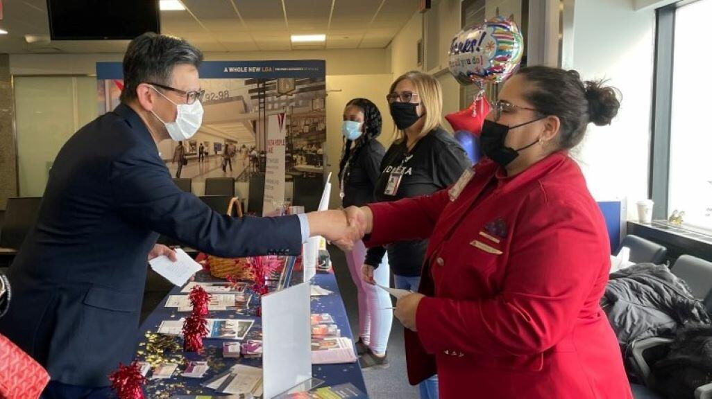 Dr. Henry Ting, Delta's Chief Health Officer, meets with employees in New York - LGA