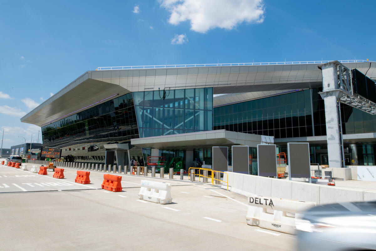 Exterior view of Delta's terminal at LaGuardia, daytime