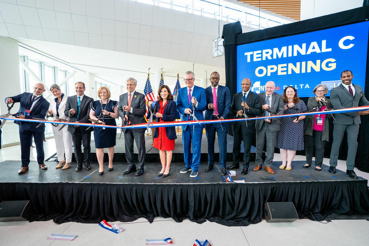 Ribbon cutting at the opening of Delta's terminal at LaGuardia Airport