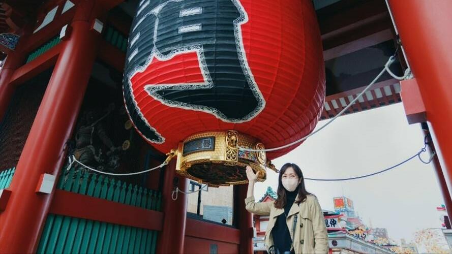 Delta Customer Service Agent Mayumi Saito visits Senso-Ji, a Buddhist temple in Asakusa that is Tokyo's oldest temple.  