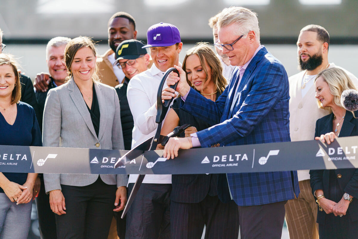 Delta and the Utah Jazz commemorated the official return of the Delta Center to Salt Lake City with a festive ribbon cutting ceremony and press conference on Thursday, Oct. 26, 2023. 