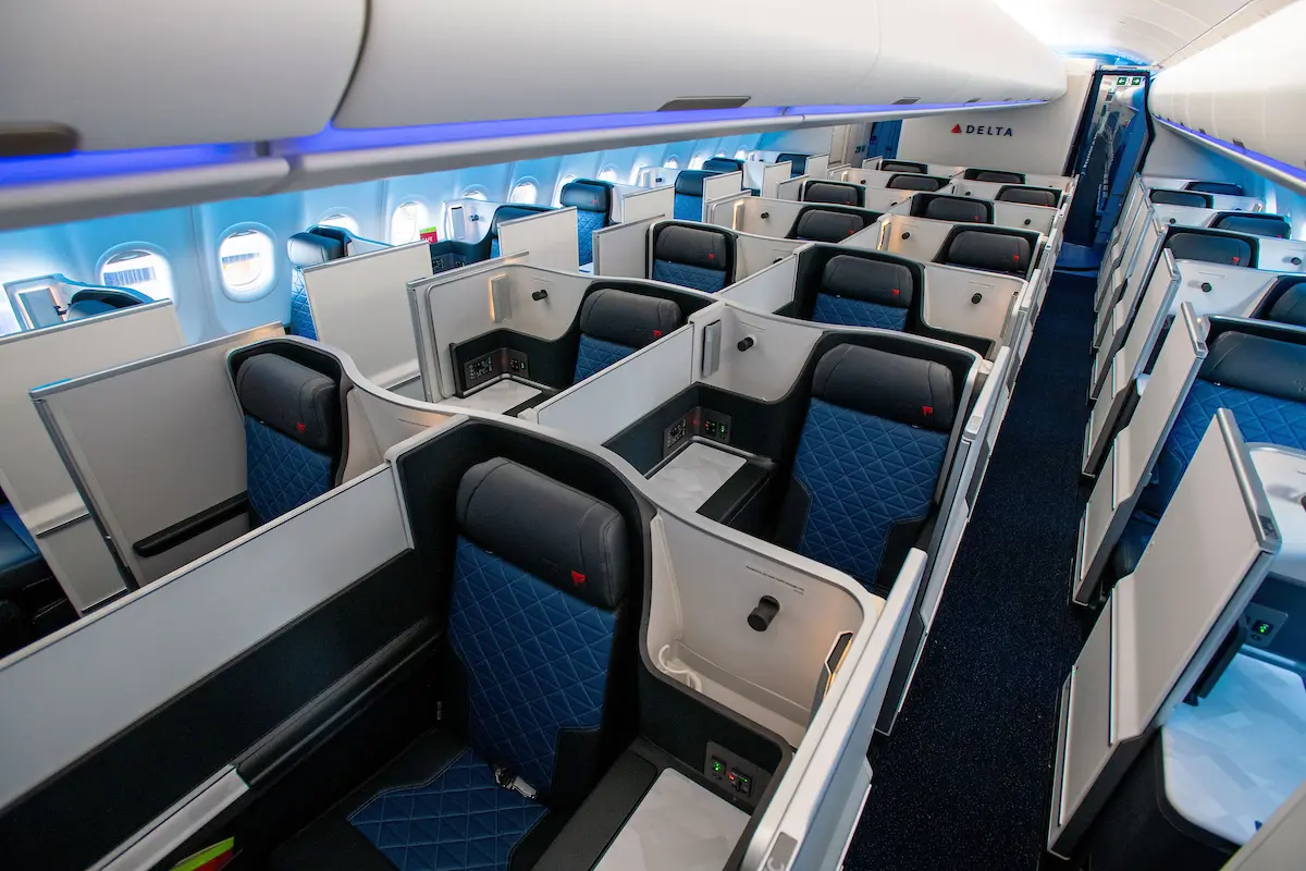 Interior of Delta One cabin with Delta One Suites